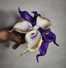 Load image into Gallery viewer, Purple Gold Calla Lily Bridal Wedding Bouquet Accessories