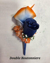 Load image into Gallery viewer, Orange Royal Blue Rose Tiger Lily Bridal Wedding Bouquet Accessories