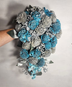 Turquoise Silver Rose Real Touch Bridal Wedding Bouquet Accessories