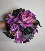 Load image into Gallery viewer, Magenta Black Rose Calla Lily Bridal Wedding Bouquet Accessories