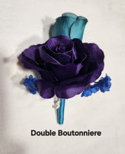 Load image into Gallery viewer, Purple Teal Navy Blue Rose Tiger Lily Bridal Wedding Bouquet Accessories