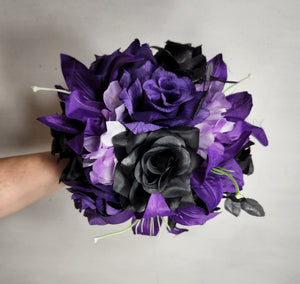 Purple Black Rose Tiger Lily Bridal Wedding Bouquet Accessories