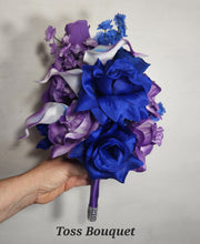 Load image into Gallery viewer, Light Purple Royal Blue Rose Calla Lily Bridal Wedding Bouquet Accessories