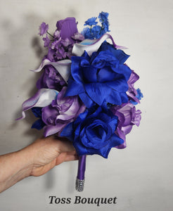 Light Purple Royal Blue Rose Calla Lily Bridal Wedding Bouquet Accessories