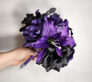 Purple Black Rose Tiger Lily Bridal Wedding Bouquet Accessories