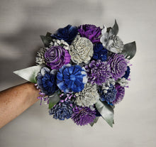 Load image into Gallery viewer, Royal Blue Purple Silver Vintage Sola Wood Flower Bridal Wedding Bouquet Accessories