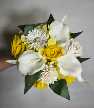 Load image into Gallery viewer, Yellow Ivory Rose Calla Lily Sola Wood Bridal Wedding Bouquet Accessories