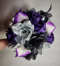 Load image into Gallery viewer, Purple Silver Black Rose Calla Lily Bridal Wedding Bouquet Accessories