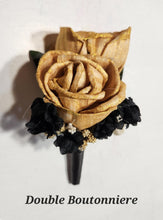Load image into Gallery viewer, Gold Ivory Black Rose Calla Lily Sola Wood Bridal Wedding Bouquet Accessories