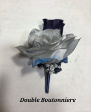 Load image into Gallery viewer, Navy Blue Grey Rose Calla Lily Bridal Wedding Bouquet Accessories