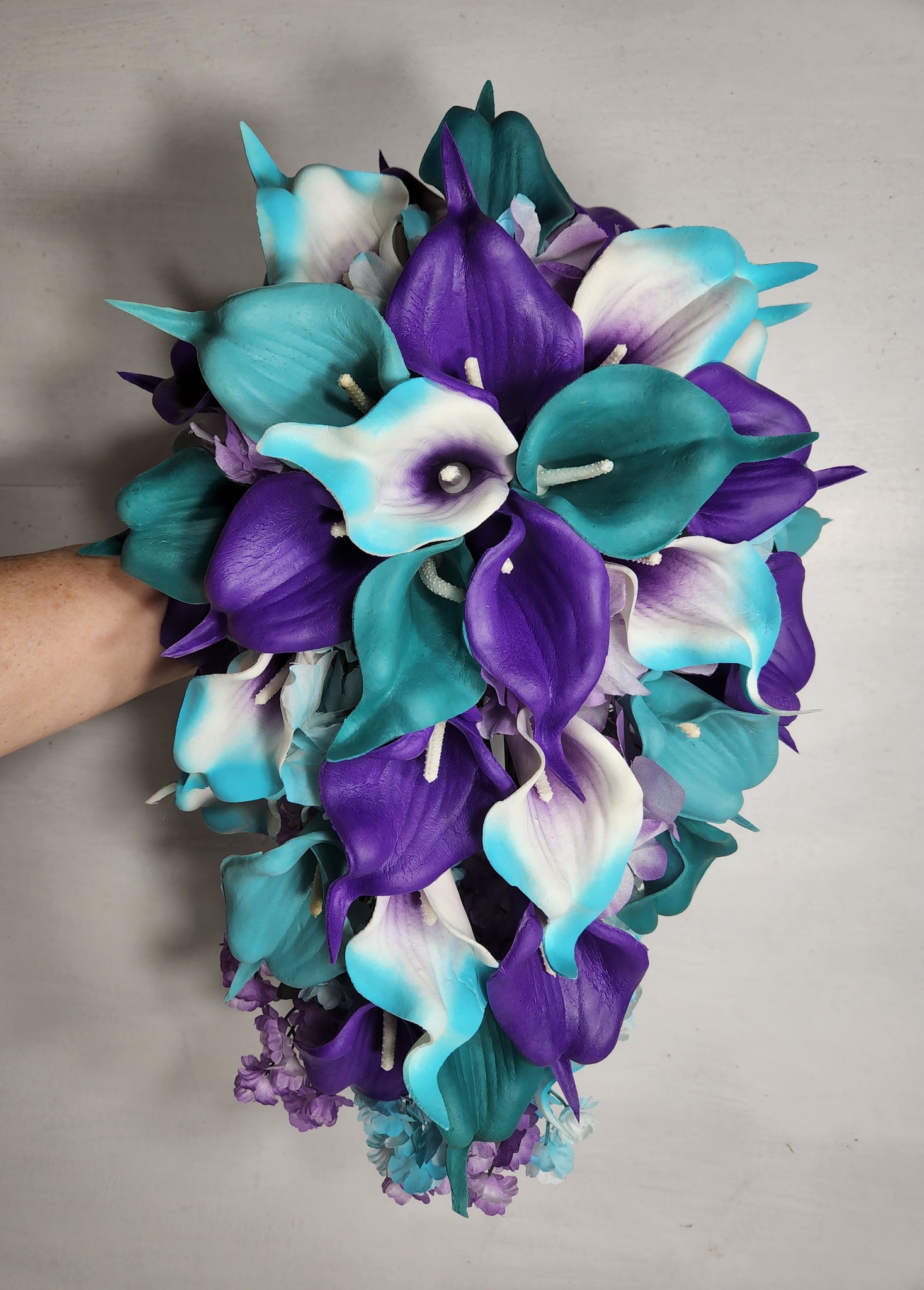 purple and white calla lily Purple Teal White Calla Lily Bridal Wedding Bouquet Accessories – Bridal Wedding Bouquets