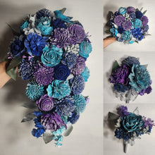 Load image into Gallery viewer, Royal Blue Purple Turquoise Vintage Sola Wood Bridal Wedding Bouquet Accessories