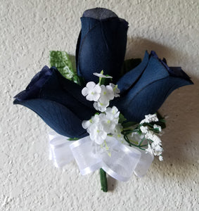Navy Blue White Rose Calla Lily Bridal Wedding Bouquet Accessories