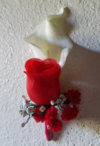 Red White Rose Calla Lily Bridal Wedding Bouquet Accessories