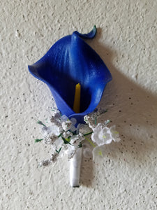 Horizon Royal Blue White Rose Calla Lily Bridal Wedding Bouquet Accessories
