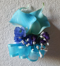 Load image into Gallery viewer, Peacock Royal Blue Purple Turquoise Calla Lily Bridal Wedding Bouquet Accessories