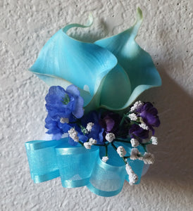 Peacock Royal Blue Purple Turquoise Calla Lily Bridal Wedding Bouquet Accessories