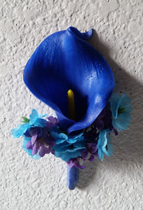 Peacock Royal Blue Purple Turquoise Calla Lily Bridal Wedding Bouquet Accessories