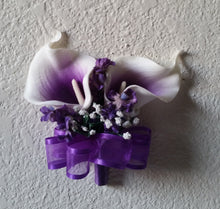 Load image into Gallery viewer, Purple White Calla Lily Bridal Wedding Bouquet Accessories
