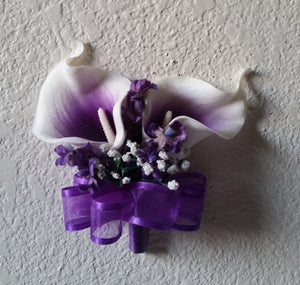 Purple White Rose Calla Lily Bridal Wedding Bouquet Accessories