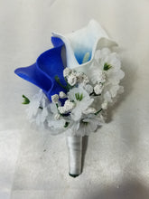 Load image into Gallery viewer, Royal Blue Ivory White Calla Lily Bridal Wedding Bouquet Accessories