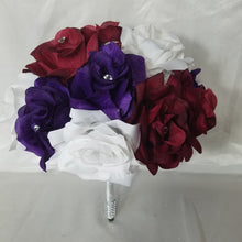 Load image into Gallery viewer, Burgundy Purple White Rose Calla Lily Bridal Wedding Bouquet Accessories