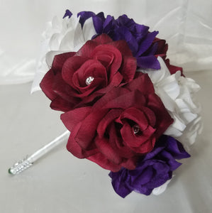 Burgundy Purple White Rose Calla Lily Bridal Wedding Bouquet Accessories