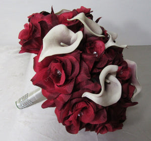 Burgundy Rose Calla Lily Bridal Wedding Bouquet Accessories