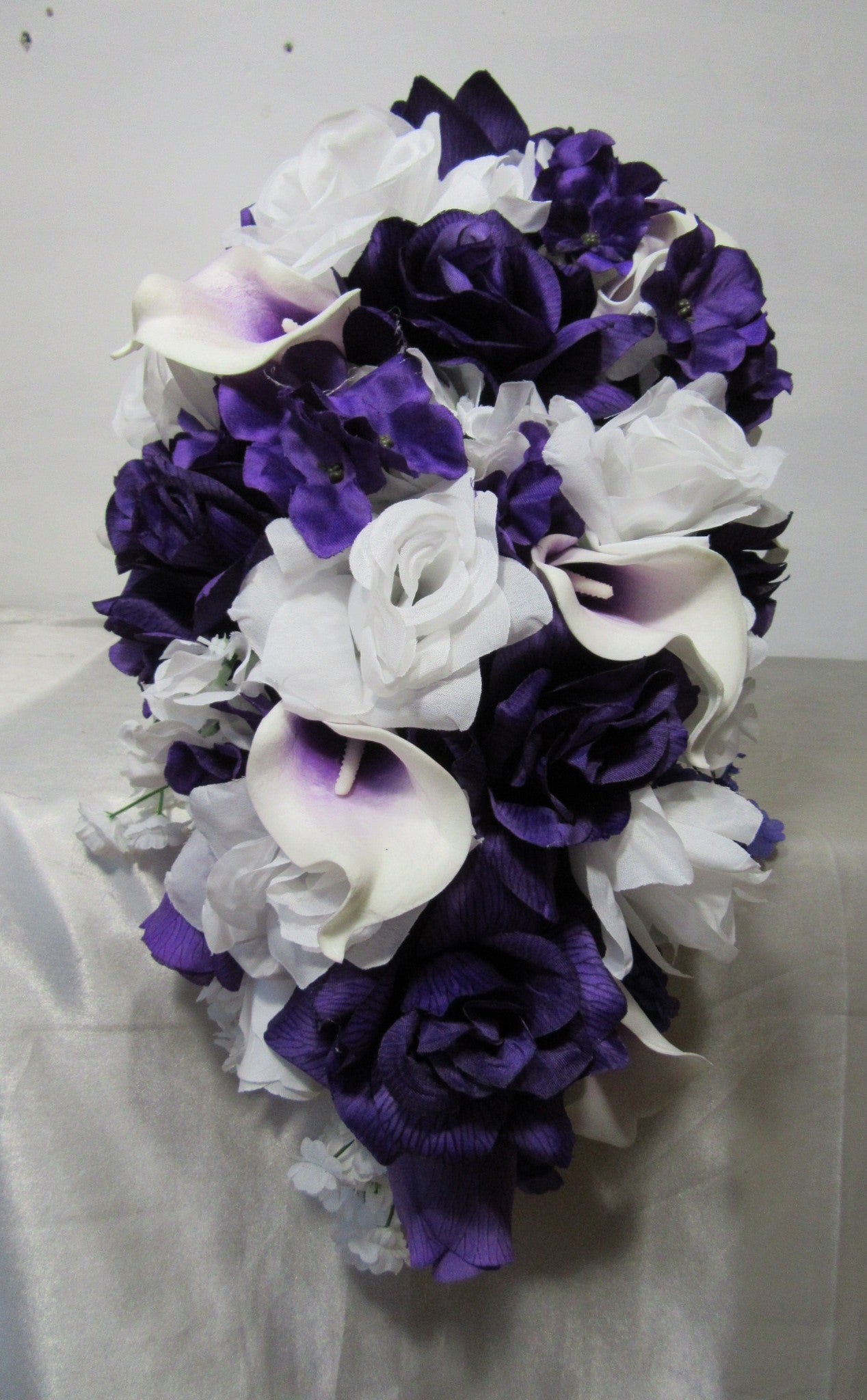white lilies and purple roses 10" Bouquet-White and Purple