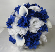 Load image into Gallery viewer, Royal Blue White Rose Calla Lily Bridal Wedding Bouquet Accessories