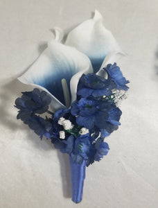 Navy Blue White Calla Lily Bridal Wedding Bouquet Accessories