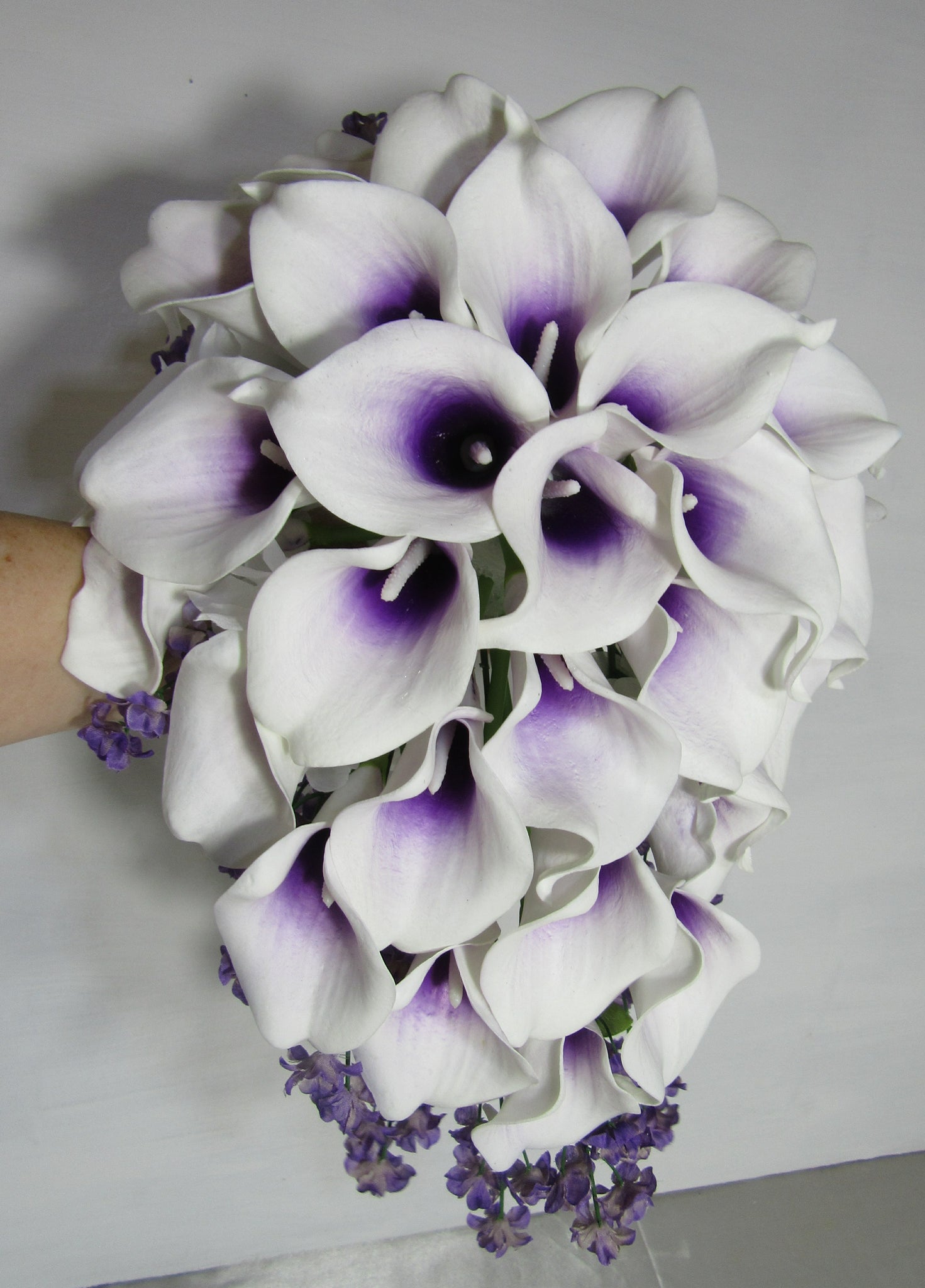 white calla lily with purple center Purple White Calla Lily Bridal Wedding Bouquet Accessories – Bridal Wedding Bouquets