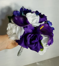 Load image into Gallery viewer, Purple White Rose Calla Lily Orchid Bridal Wedding Bouquet Accessories