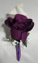 Load image into Gallery viewer, Eggplant Ivory Rose Calla Lily Bridal Wedding Bouquet Accessories
