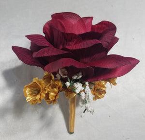 Burgundy Gold Rose Hydrangea Bridal Wedding Bouquet Accessories
