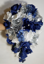 Load image into Gallery viewer, Navy Blue Silver White Rose