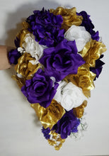 Load image into Gallery viewer, Purple White Gold Rose Bridal Wedding Bouquet Accessories