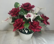 Load image into Gallery viewer, Burgundy Ivory Rose Calla Lily Bridal Wedding Bouquet Accessories