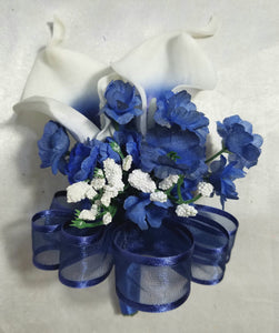 Navy Blue White Calla Lily Bridal Wedding Bouquet Accessories