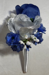 Navy Blue Silver White Rose