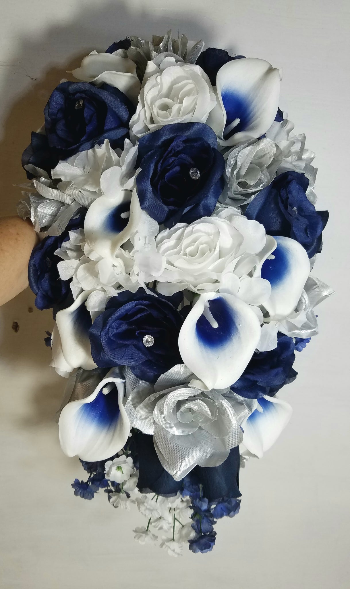 Navy Blue Silver Rose Bridal Wedding Bouquet Accessories