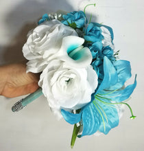 Load image into Gallery viewer, Aqua White Rose Tiger Lily Bridal Wedding Bouquet Accessories