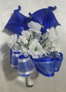 Horizon Royal Blue White Rose Calla Lily Bridal Wedding Bouquet Accessories