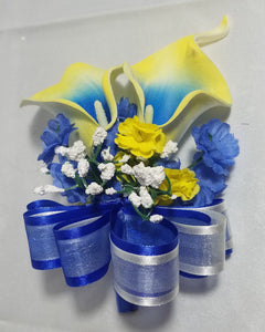 Yellow Royal Blue Calla Lily Bridal Wedding Bouquet Accessories