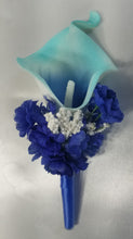 Load image into Gallery viewer, Turquoise Royal Blue Rose Calla Lily Bridal Wedding Bouquet Accessories