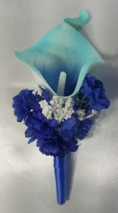 Turquoise Royal Blue Rose Calla Lily Bridal Wedding Bouquet Accessories