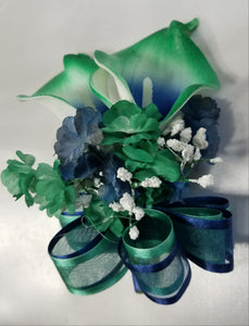 Hunter Green Navy Blue Rose Calla Lily Bridal Wedding Bouquet Accessories