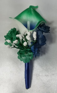 Hunter Green Navy Blue Rose Calla Lily Bridal Wedding Bouquet Accessories