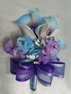 Light Blue Purple White Calla Lily Bridal Wedding Bouquet Accessories