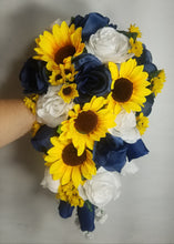 Load image into Gallery viewer, Navy Blue White Rose Sunflower Calla Lily
